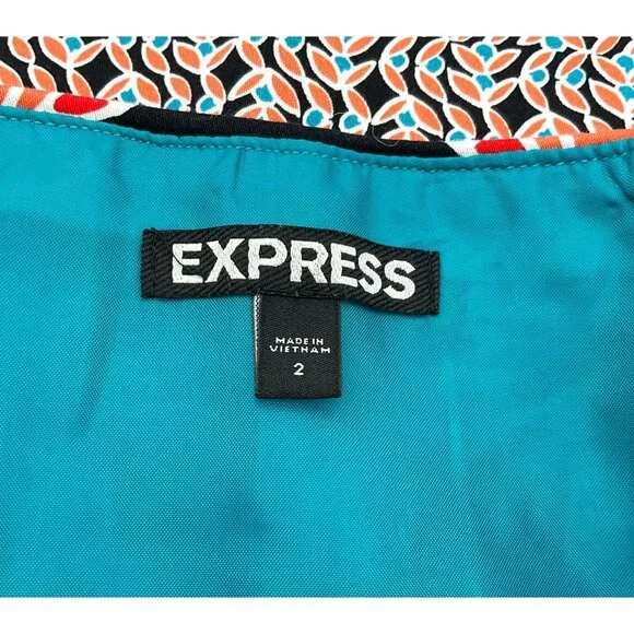 Express Bright Colorful Mixed Pattern Lined Side Zipper Mini Skirt Sz 2 - Picture 3 of 5